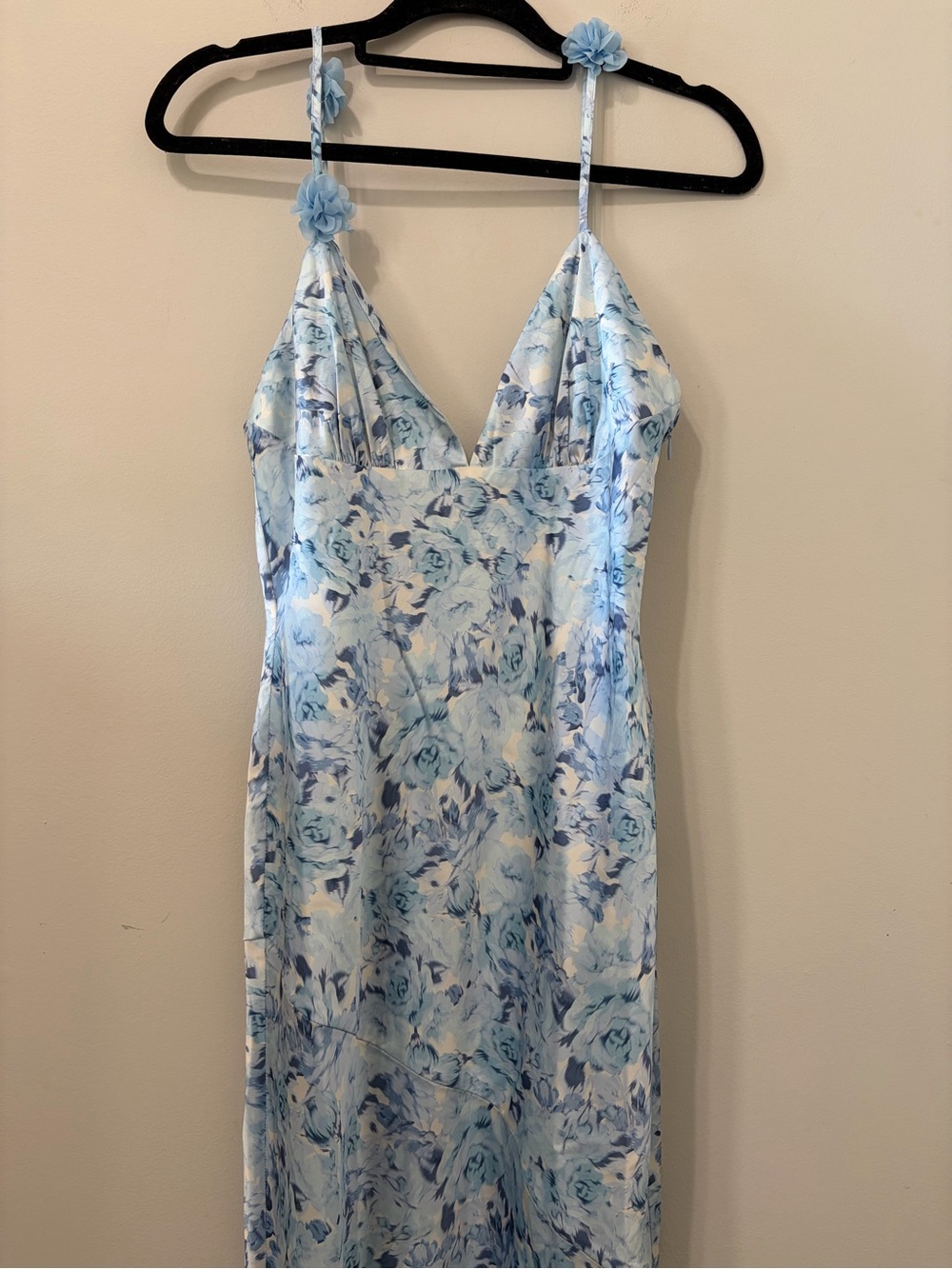 For Love and Lemons Huda Blue Floral Slip Maxi Dress with Tie Back - Picture 8 of 13
